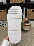 GG Men's Web Slide Beige Canvas Cowhide 595537