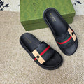 GG Men's Web Slide Black Canvas Cowhide 595542