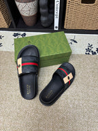 GG Men's Web Slide Black Canvas Cowhide 595542
