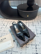 Alaia Heart 50mm Heels Slingbacks Black Sheepskin 800933
