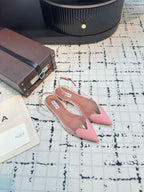 ALAIA FLAT SLINGBACK IN ROSE PINK PATENT CALFSKIN AND FILM