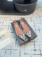 Alaia Heart Flat Slingbacks Dalmatian Sheepskin 800945