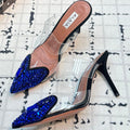 Alaia Heart With Crystals 90mm Heels Mules Dark Blue Sheepskin 800948