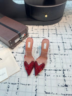 Alaia Heart With Crystals 90mm Heels Mules Red Sheepskin 800949