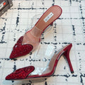 Alaia Heart With Crystals 90mm Heels Mules Red Sheepskin 800949