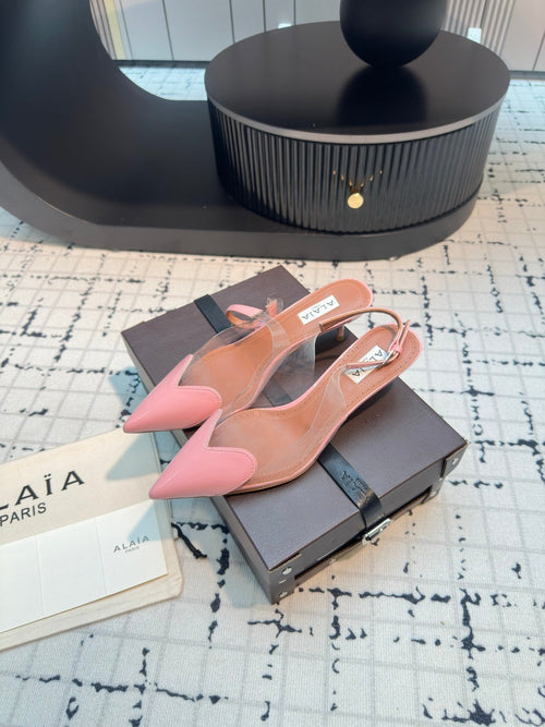 Alaia Heart 50mm Heels Slingbacks Pink Sheepskin 810201
