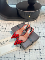 Alaia Heart 50mm Heels Slingbacks Red Leopard Sheepskin 810204