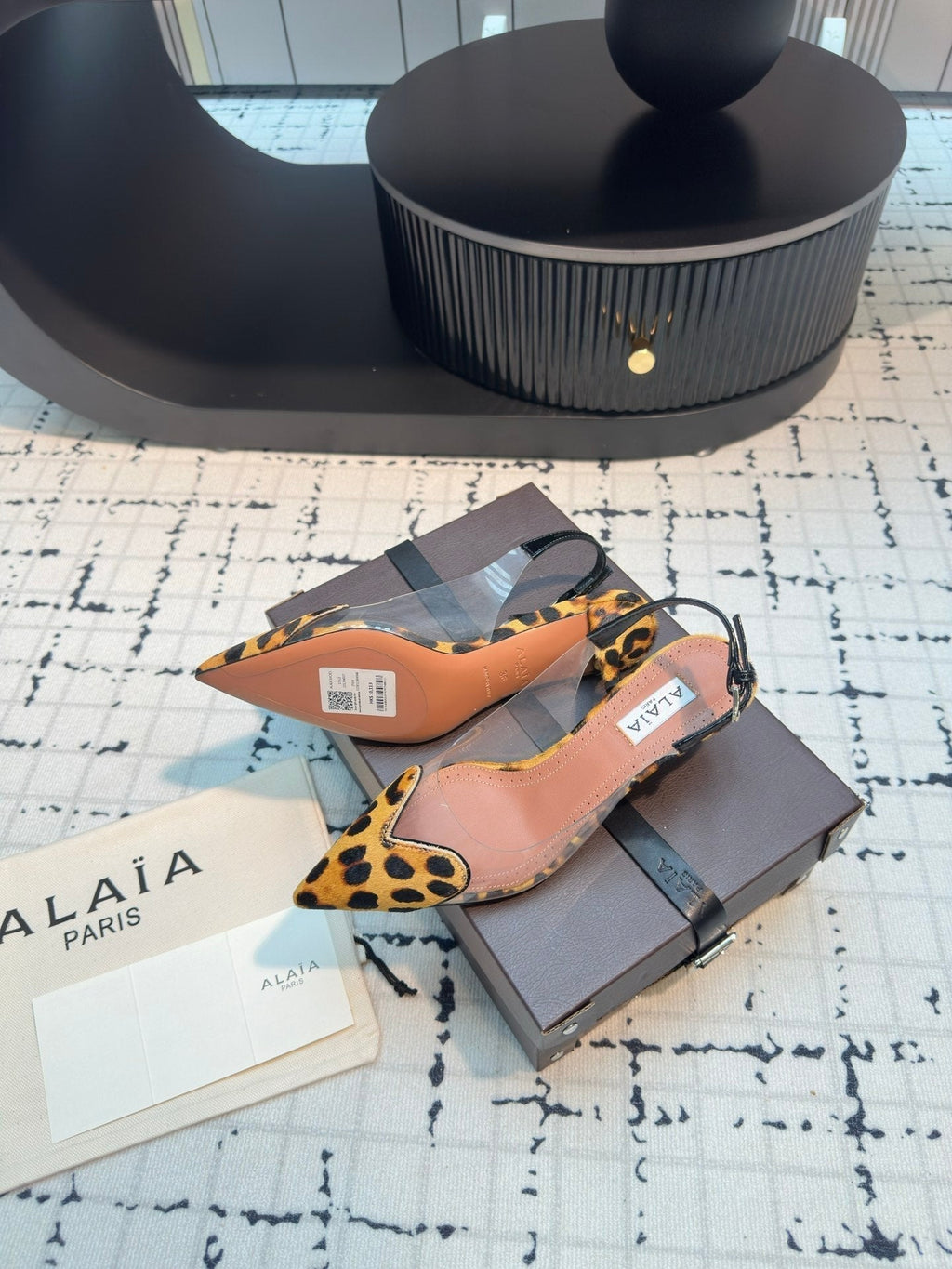 Alaia Heart 50mm Heels Slingbacks Leopard Sheepskin 810203