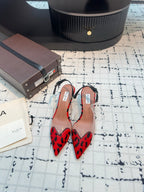 Alaia Heart 50mm Heels Slingbacks Red Leopard Sheepskin 810204