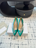 Lurum 90 Green Satin Crystal Embellished Pumps 868662