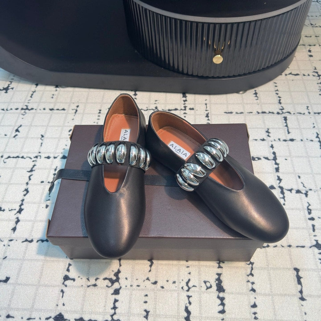 Alaila Ballet Flats In Black Cowhide 895229