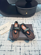 Alaila Ballet Flats In Black Mesh Fabric 895242