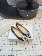Hangisi 20 Ballet Flat Black Glitter Fabric Leather Jewel Buckle 912608