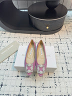 Hangisi 20 Ballet Flat Pink Glitter Fabric Leather Jewel Buckle 912609