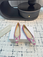 Hangisi 20 Ballet Flat Pink Glitter Fabric Leather Jewel Buckle 912609