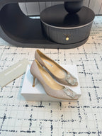 Hangisi 70 Beige Glitter Fabric Leather Jewel Buckle Pumps 912611