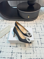 Hangisi 70 Black Glitter Fabric Leather Jewel Buckle Pumps 912612