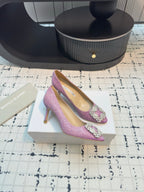 Hangisi 70 Pink Glitter Fabric Leather Jewel Buckle Pumps 912613
