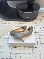 Hangisi 70 Silver Glitter Fabric Leather Jewel Buckle Pumps 912614