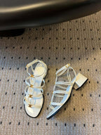 CLEMENCE MULTI TRIOMPHE 45 MM SANDAL IN WHITE LAMBSKIN