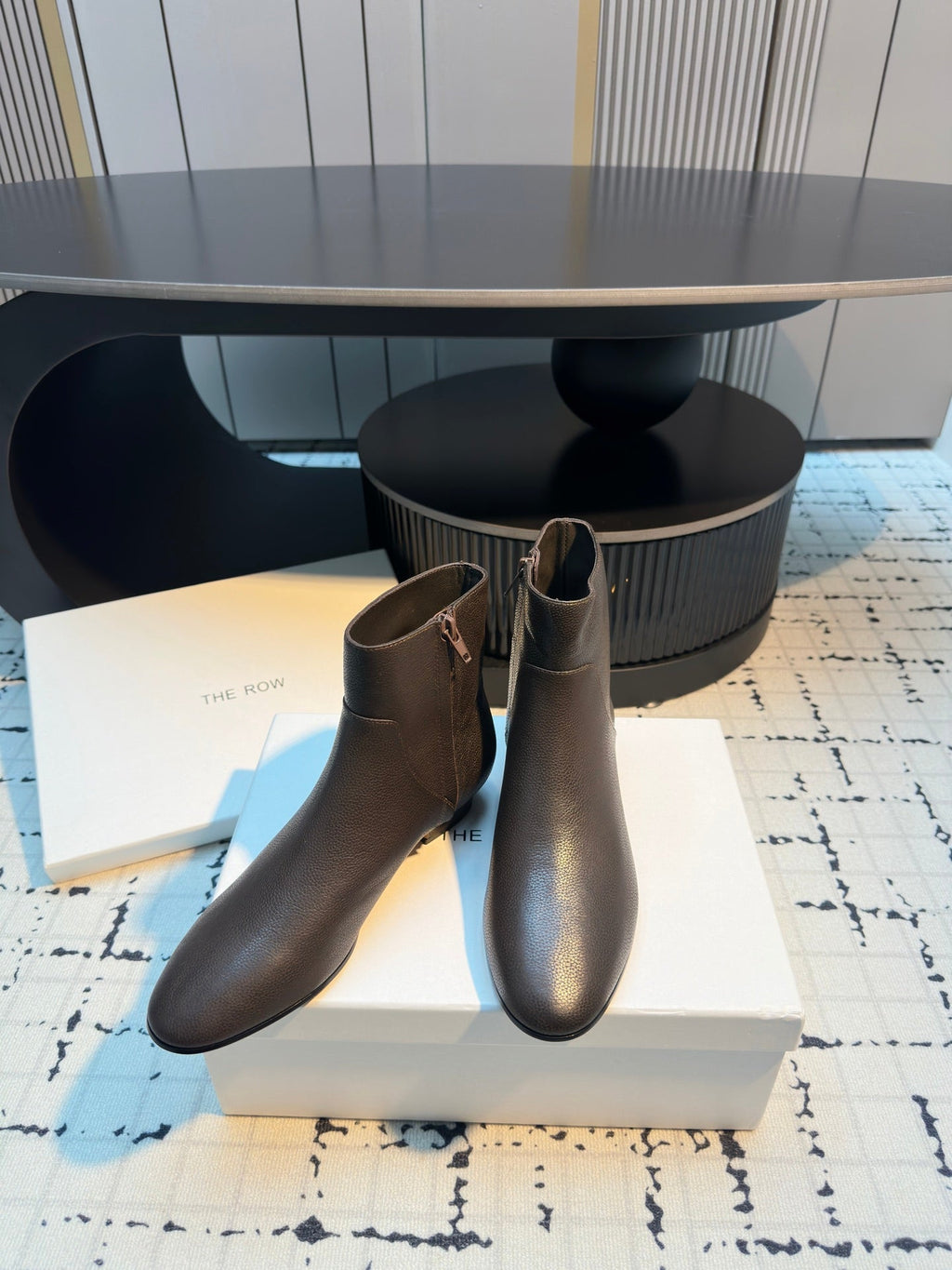 The Row Zipped Ankle Boots 50mm Burnt Earth Calfskin 429314