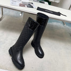CC Classic Knee High Boots Quited Black Sheepskin Patent Leather 529337