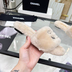 CC Slippers Beige With Black Lettering Fleece