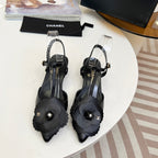 CC Pointed Toe Sandals Black Lambskin