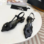CC Pointed Toe Sandals Black Lambskin