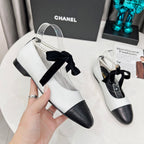 CC Mary Jane White Black Studded With Pearls Lambskin