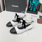 CC Mary Jane White Black Studded With Pearls Lambskin