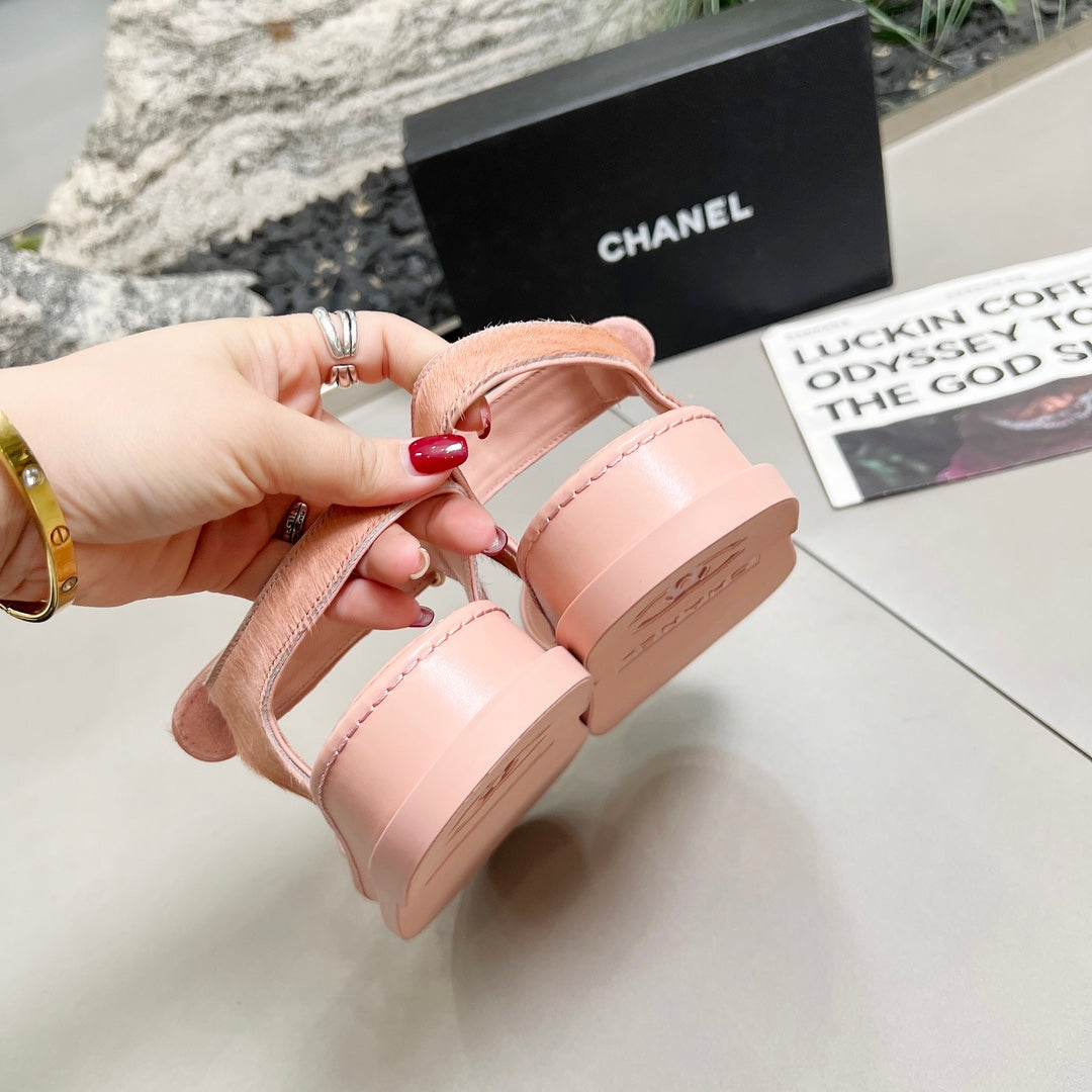CC 25A Sandals Pink Horse Fur Leather 338602