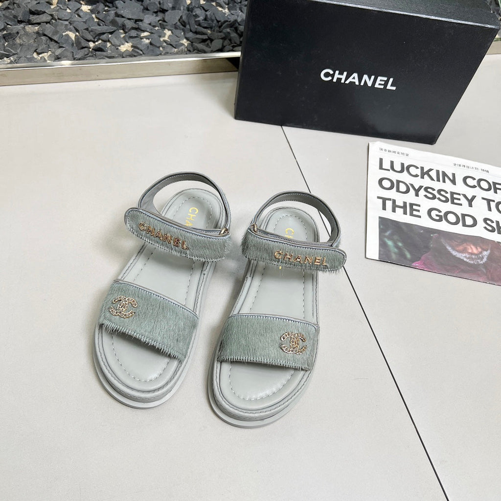 CC 25A Sandals Grey Horse Fur Leather 338603
