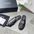 CC 25 Mule Black Calfskin Gold Double C