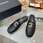 CC 25 Mule Black Calfskin Large Double C Logo