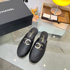 CC 25 Mule Black Calfskin Large Double C Logo