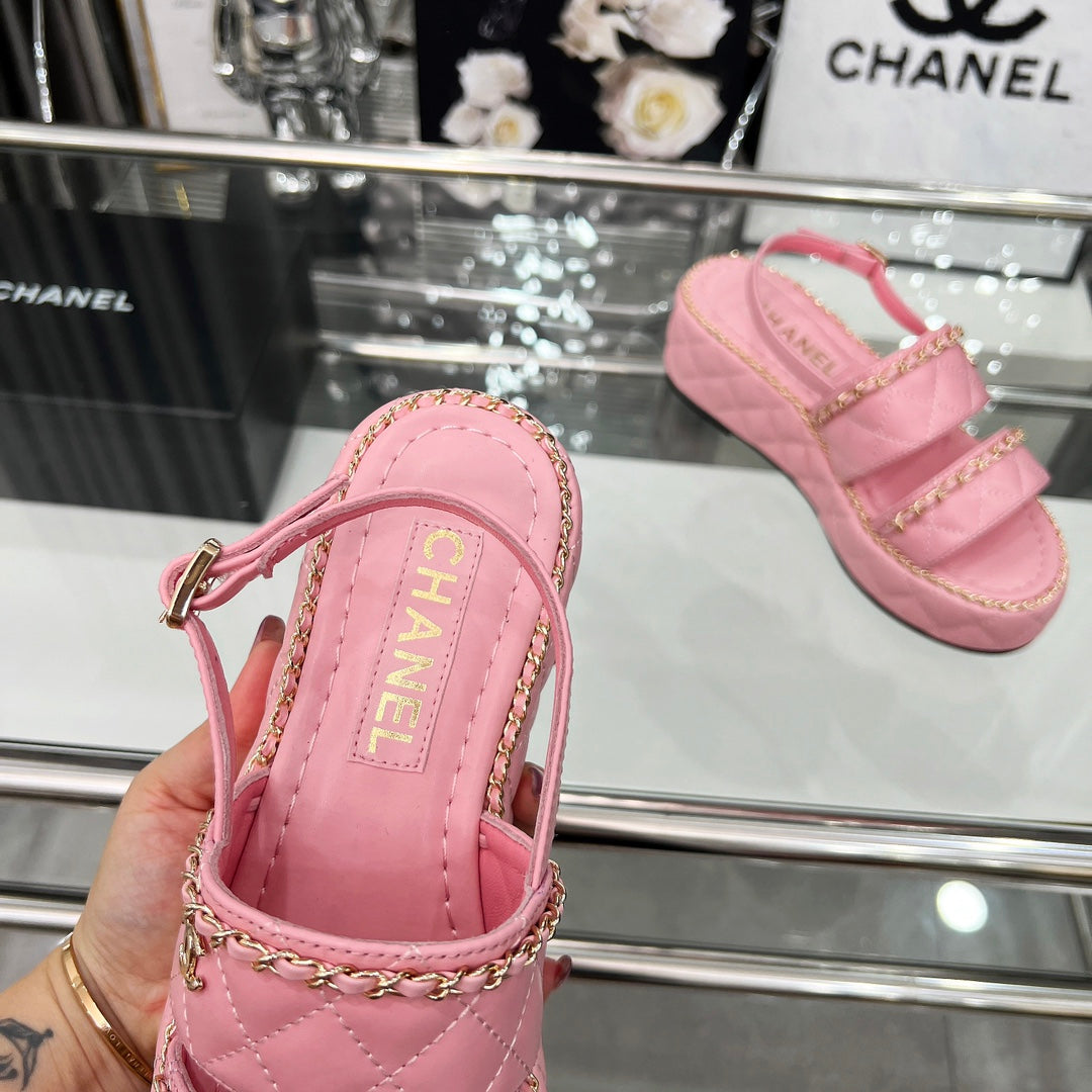 CC 25 Sandals Leather Chain 6cm Pink Lambskin 338653