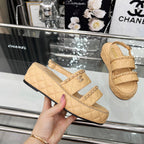 CC 25 Sandals Leather Chain 6cm Beige Lambskin 338654