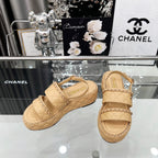 CC 25 Sandals Leather Chain 6cm Beige Lambskin 338654