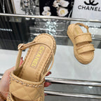 CC 25 Sandals Leather Chain 6cm Beige Lambskin 338654