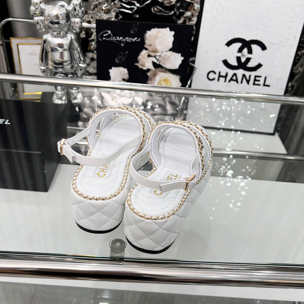 CC 25 Sandals Leather Chain 6cm White Lambskin 338655