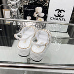 CC 25 Sandals Leather Chain 6cm White Lambskin 338655