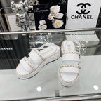 CC 25 Sandals Leather Chain 6cm White Lambskin 338655