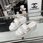 CC 25 Sandals Leather Chain 6cm White Lambskin 338655