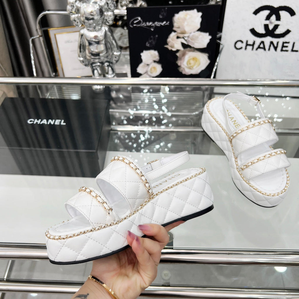 CC 25 Sandals Leather Chain 6cm White Lambskin 338655