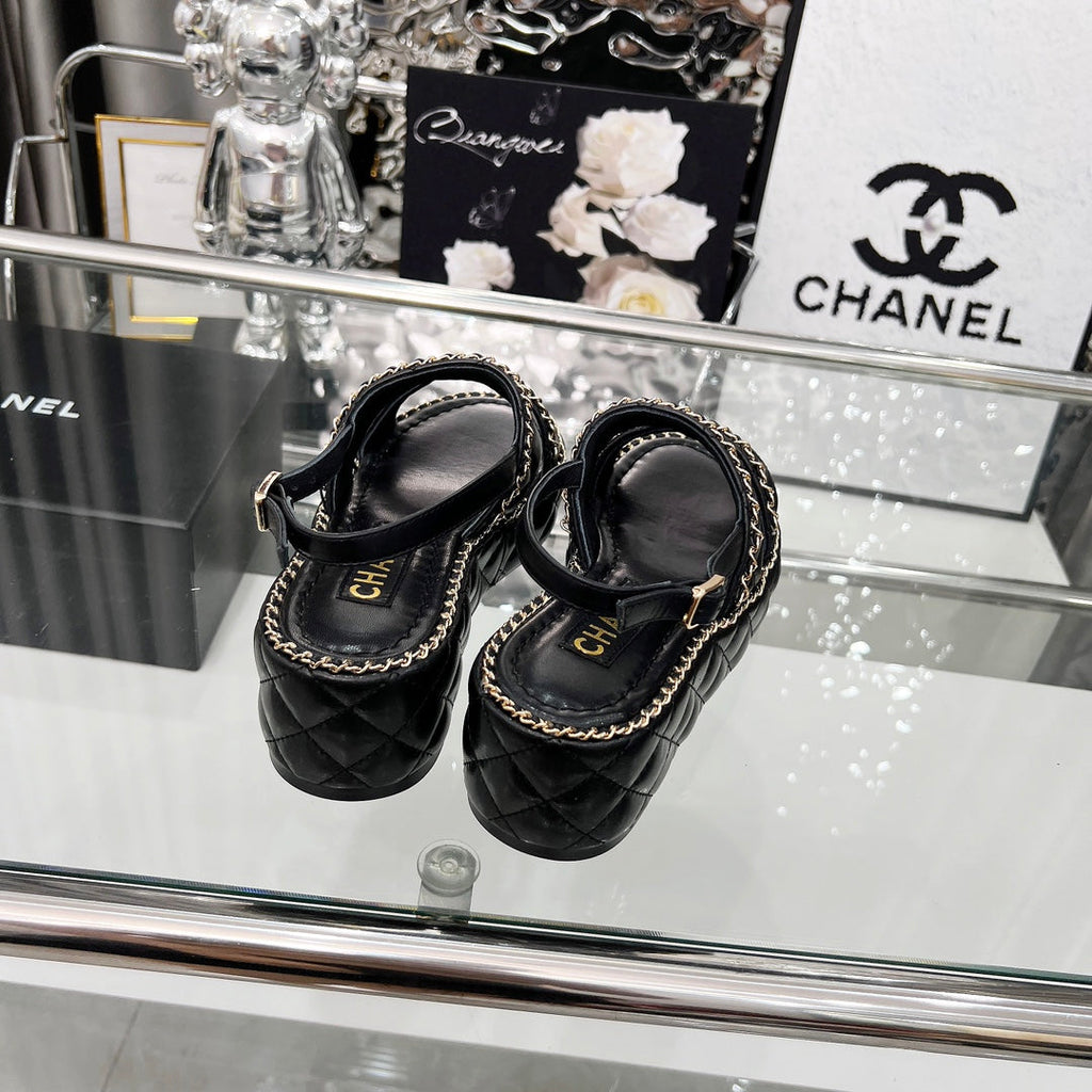 CC 25 Sandals Leather Chain 6cm Black Lambskin 338656