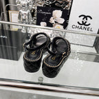 CC 25 Sandals Leather Chain 6cm Black Lambskin 338656