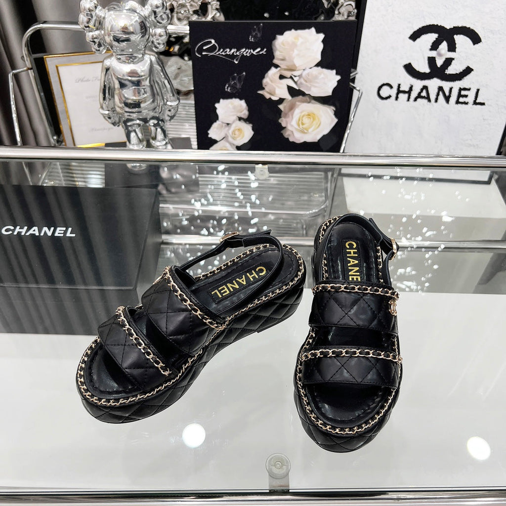 CC 25 Sandals Leather Chain 6cm Black Lambskin 338656