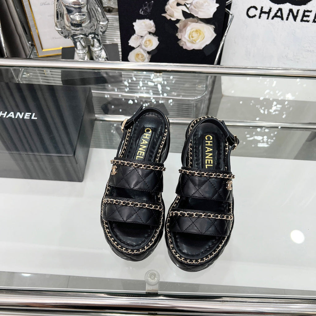 CC 25 Sandals Leather Chain 6cm Black Lambskin 338656