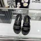 CC 25 Sandals Leather Chain 6cm Black Lambskin 338656